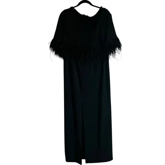 Mac Duggal Women's Quarter Sleeve Crystal Neck Feather Gown Black Size 12 NWT - Picture 6 of 9